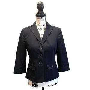 Ann Taylor Petite Blazer Jacket Navy Blue Size 4P 3/4 sleeves Nautical Business